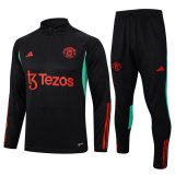 23/24 Manchester United Black Soccer Training Suit Sweatshirt + Pants Mens