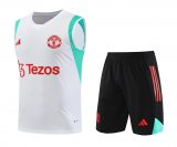 23/24 Manchester United White Soccer Training Suit Singlet + Short Mens