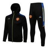 21/22 Manchester United Hoodie Black - Yellow Soccer Training Suit Jacket + Pants Mens