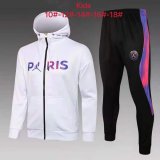 21/22 PSG x Jordan Hoodie White Soccer Training Suit(Jacket + Pants) Kids