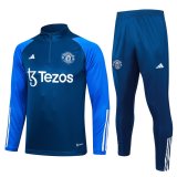 23/24 Manchester United Blue Soccer Training Suit Sweatshirt + Pants Mens
