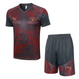 23/24 Manchester City Grey - Red Soccer Training Suit Jersey + Short Mens