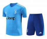 23/24 Juventus Goalkeeper Blue Soccer Jersey + Shorts Mens