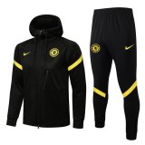 21/22 Chelsea Hoodie Black Soccer Training Suit (Jacket + Pants) Mens
