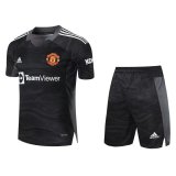 21/22 Manchester United Goalkeeper Black Soccer Kit (Jersey + Shorts) Mens