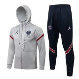 21/22 PSG x Jordan Hoodie Light Grey Soccer Training Suit Jacket + Pants Mens