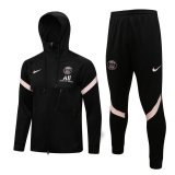 21/22 PSG Hoodie Black Soccer Training Suit Jacket + Pants Mens