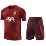 23/24 Liverpool Burgundy Soccer Training Suit Jersey + Short Mens
