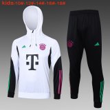 (Hoodie) 23/24 Bayern Munich White Soccer Training Suit Sweatshirt + Pants Kids