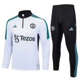 23/24 Manchester United White Soccer Training Suit Sweatshirt + Pants Mens