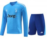 (Long Sleeve) 23/24 Juventus Goalkeeper Blue Soccer Jersey + Shorts Mens