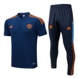 22/23 Manchester United Dark Blue Soccer Training Suit Polo + Pants Mens