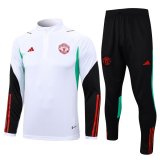 23/24 Manchester United White - Black Soccer Training Suit Sweatshirt + Pants Mens