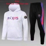 21/22 PSG x Jordan Hoodie White Soccer Training Suit(Sweatshirt + Pants) Kids