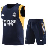 23/24 Real Madrid Deep Blue Soccer Training Suit Singlet + Short Mens