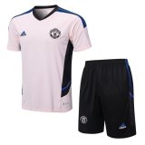 22/23 Manchester United Pink Soccer Training Suit Jersey + Short Mens