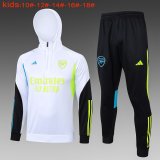 (Hoodie) 23/24 Arsenal White Soccer Training Suit Sweatshirt + Pants Kids