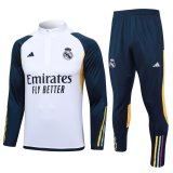 23/24 Real Madrid White Soccer Training Suit Sweatshirt + Pants Mens