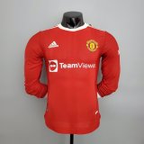 (Player Version) 21/22 Manchester United Home Long Sleeve Mens Soccer Jersey