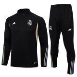 23/24 Real Madrid Black Soccer Training Suit Sweatshirt + Pants Mens