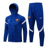 21/22 Barcelona Hoodie Blue II Soccer Training Suit Jacket + Pants Mens