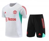 23/24 Manchester United White Soccer Training Suit Jersey + Short Mens