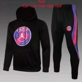 21/22 PSG x Jordan Hoodie Big Logo Black Soccer Training Suit(Sweatshirt + Pants) Kids
