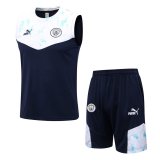 21/22 Manchester City Navy Soccer Training Suit Singlet + Short Mens