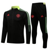 21/22 Manchester United Black - Green Soccer Training Suit Jacket + Pants Mens