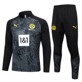 23/24 Borussia Dortmund Black Pattern Soccer Training Suit Sweatshirt + Pants Mens