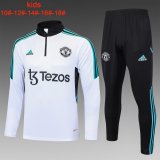 23/24 Manchester United White Soccer Training Suit Sweatshirt + Pants Kids