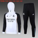 (Hoodie) 23/24 Real Madrid White Soccer Training Suit Sweatshirt + Pants Kids