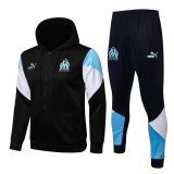 21/22 Olympique Marseille Hoodie Black Soccer Training Suit (Jacket + Pants) Mens