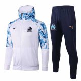 20/21 Olympique Marseille Hoodie White Soccer Training Suit (Jacket + Pants) Man