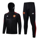 (Hoodie) 22/23 Manchester United Black Soccer Training Suit Jacket + Pants Mens