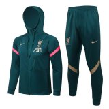 21/22 Liverpool Hoodie Green Soccer Training Suit Jacket + Pants Mens