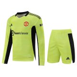 21/22 Manchester United Goalkeeper Green Long Sleeve Soccer Kit (Jersey + Shorts) Mens