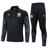 23/24 Borussia Dortmund Black Print Soccer Training Suit Jacket + Pants Mens