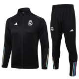 23/24 Real Madrid Black Soccer Training Suit Jacket + Pants Mens