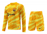 (Long Sleeve) 23/24 Barcelona Goalkeeper Yellow Soccer Jersey + Shorts Mens