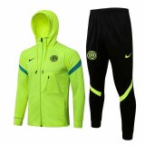 21/22 Inter Milan Hoodie Yellow Soccer Training Suit Jacket + Pants Mens
