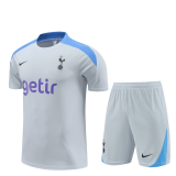 24/25 Tottenham Hotspur Light Grey Soccer Training Suit Jersey + Short Mens
