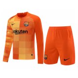 21/22 Barcelona Goalkeeper Orange Long Sleeve Soccer Kit (Jersey + Short) Mens