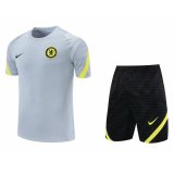 21/22 Chelsea Grey Soccer Training Suit Jersey + Short Mens