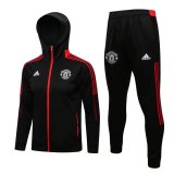 21/22 Manchester United Hoodie Black Soccer Training Suit Jacket + Pants Mens