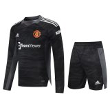 21/22 Manchester United Goalkeeper Black Long Sleeve Soccer Kit (Jersey + Shorts) Mens