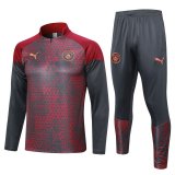23/24 Manchester City Grey - Red Soccer Training Suit Sweatshirt + Pants Mens