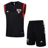 23/24 Sao Paulo FC Black Soccer Training Suit Singlet + Short Mens