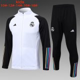 23/24 Real Madrid White Soccer Training Suit Jacket + Pants Kids