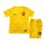 2024 Portugal Goalkeeper Yellow Soccer Jersey + Shorts Kids